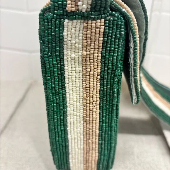 Altar'd State Beaded Shoulder Bag - Green and Beige Striped - Boho - Picture 3 of 12